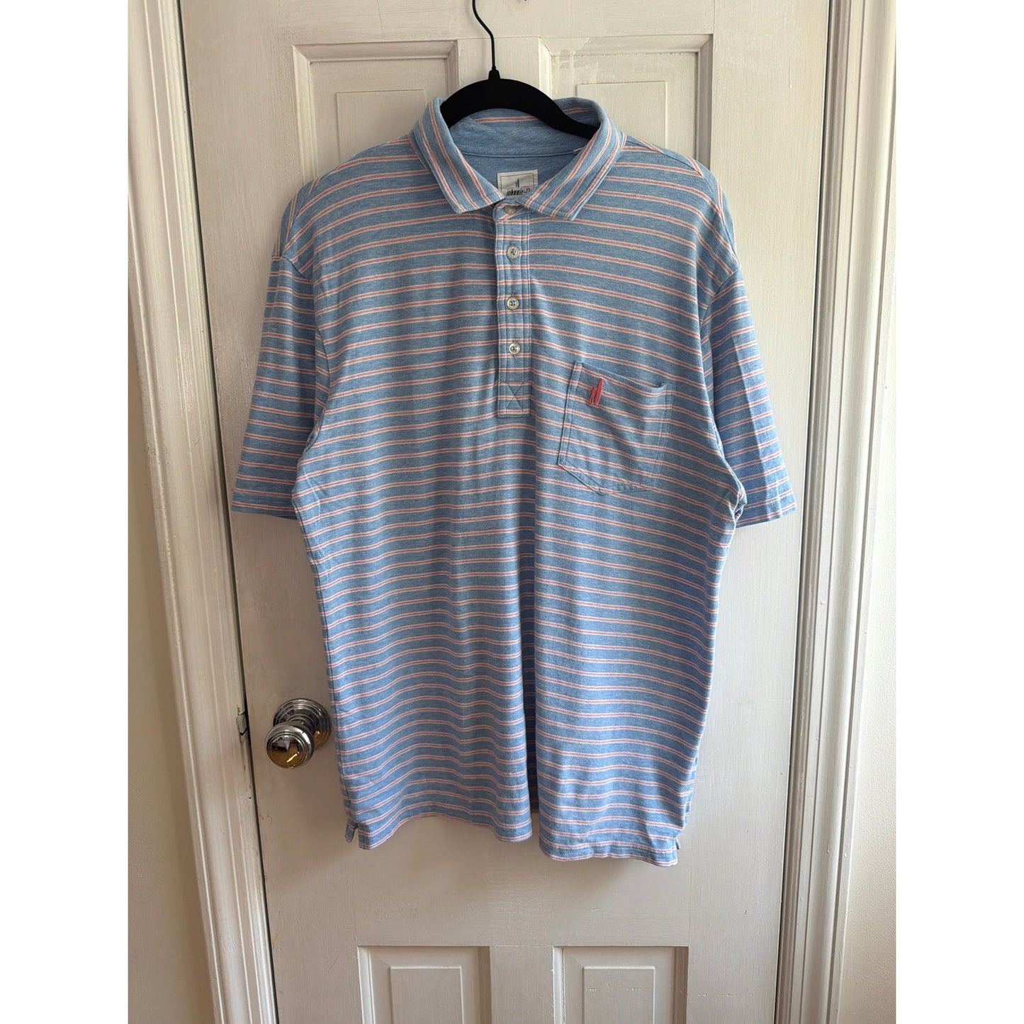 Johnnie-O Blue Pink Striped Polo Shirt Men's Pink Surfer Size Large
