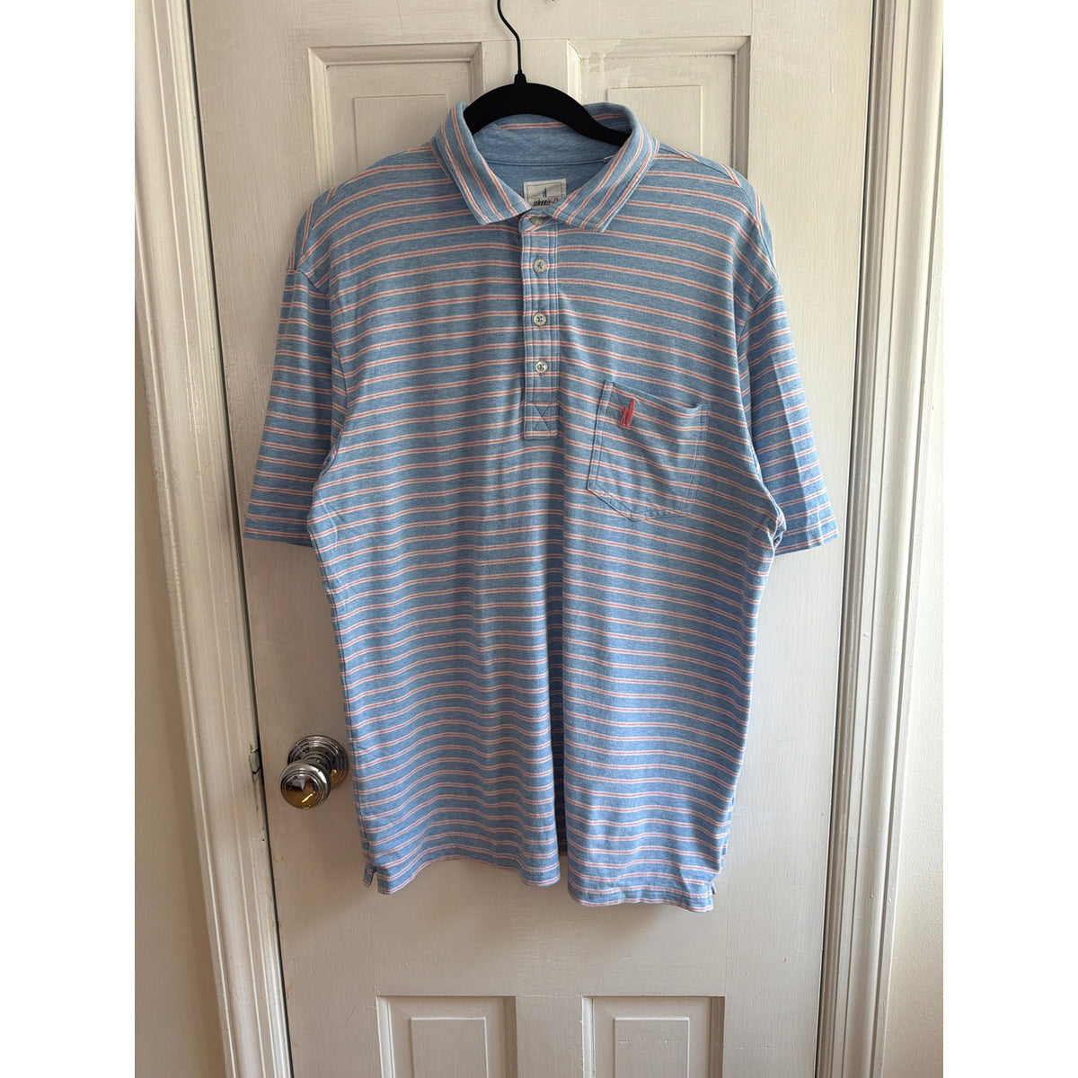 Johnnie-O Blue Pink Striped Polo Shirt Men's Pink Surfer Size Large