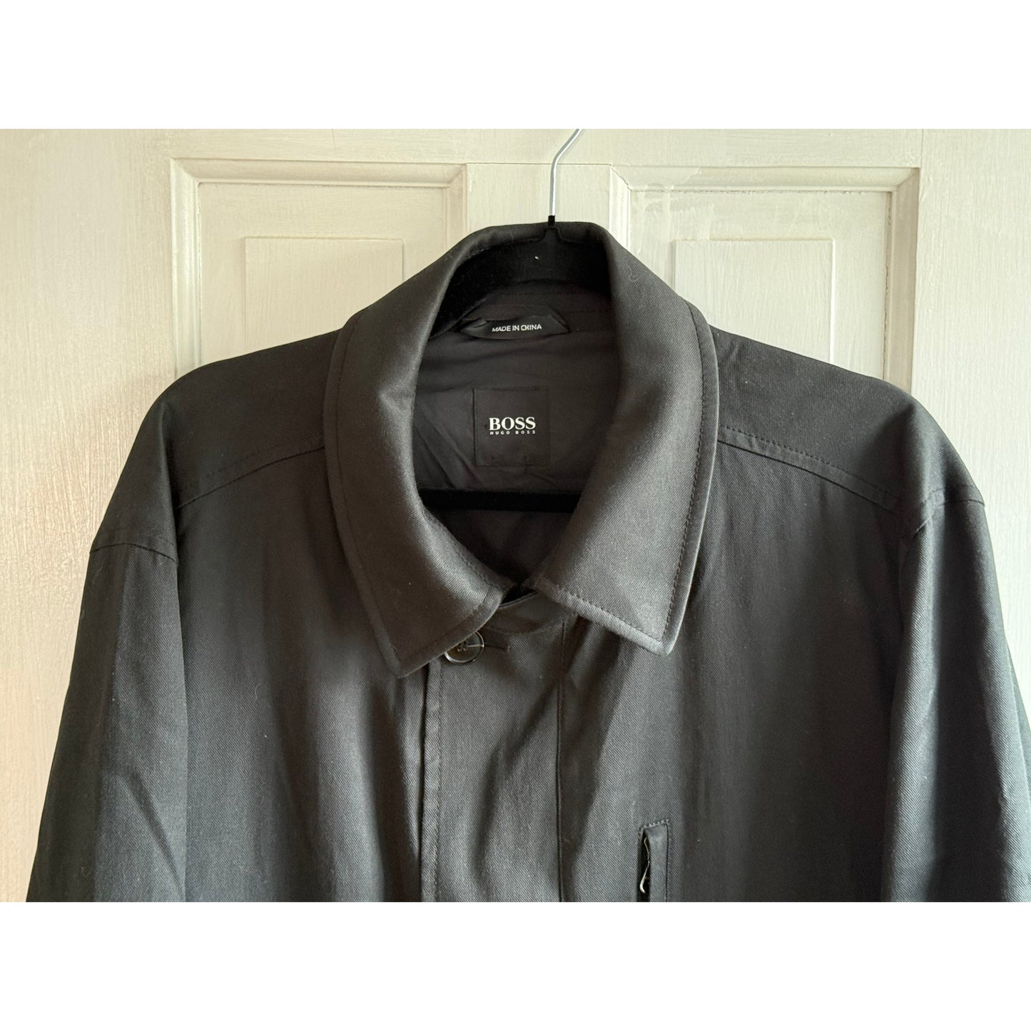 Hugo Boss "Candon" Black Cotton Overcoat - Men's Size 46R - Excellent Condition