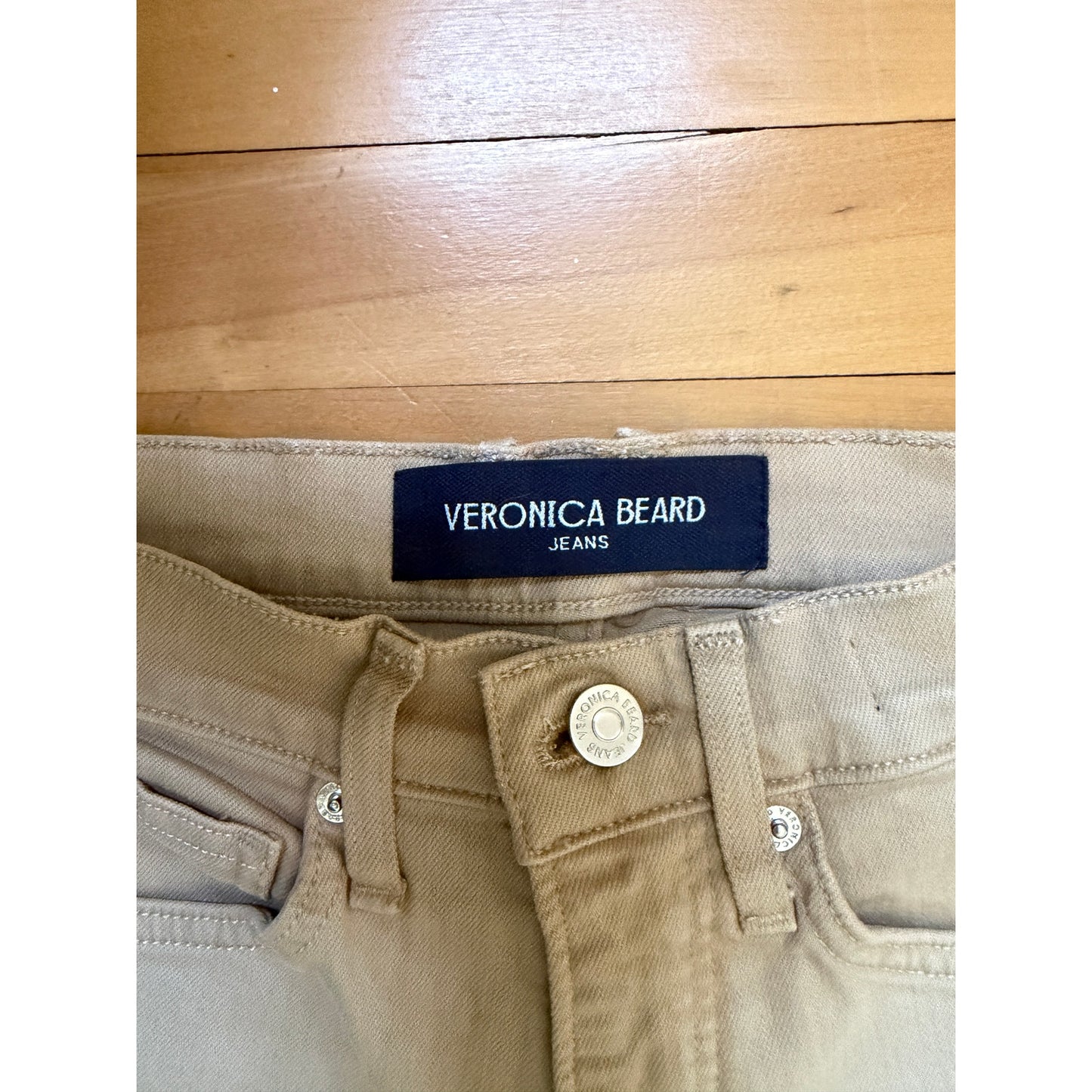 Veronica Beard Carolina Flare Jeans Size 24 Stone Khaki High Rise Ankle Crop EUC