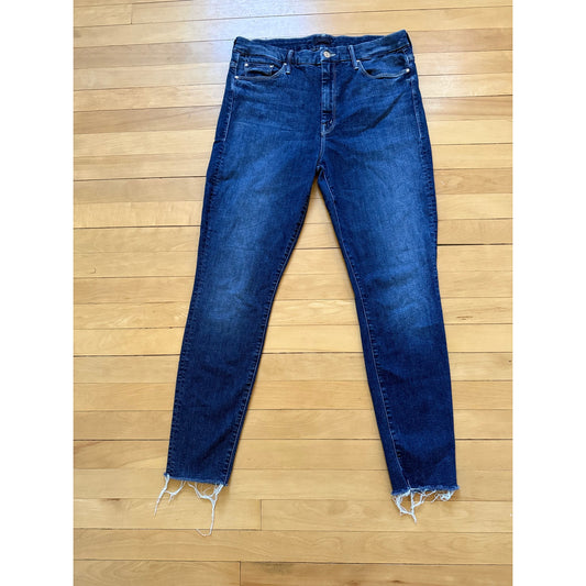 MOTHER High Waisted Looker Ankle Fray Jeans On The Edge Wash 32 EUC