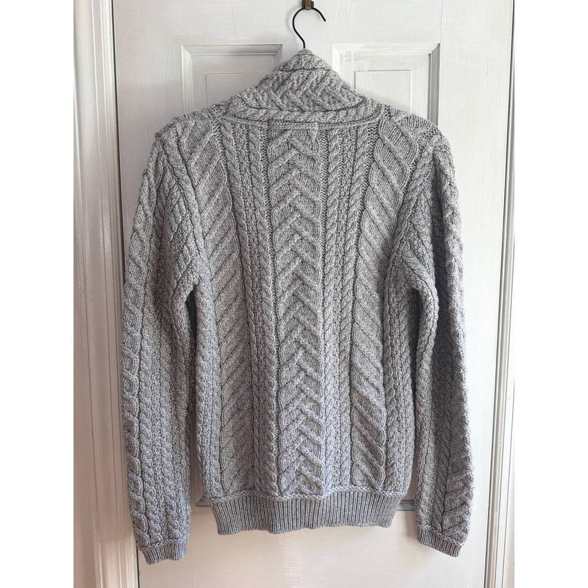 Aran Sweater Market Cable Knit Cowl Neck Hoodie Sweater Gray Small