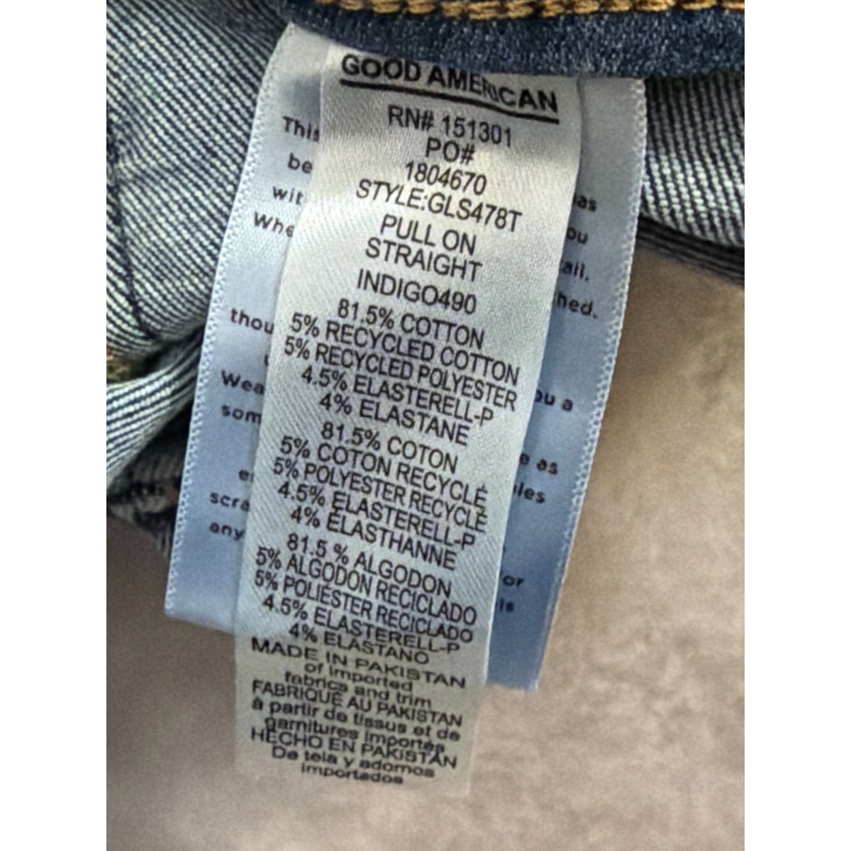 Good American Pull On Straight Jeans Womens Large Indigo Blue Stretch Denim L