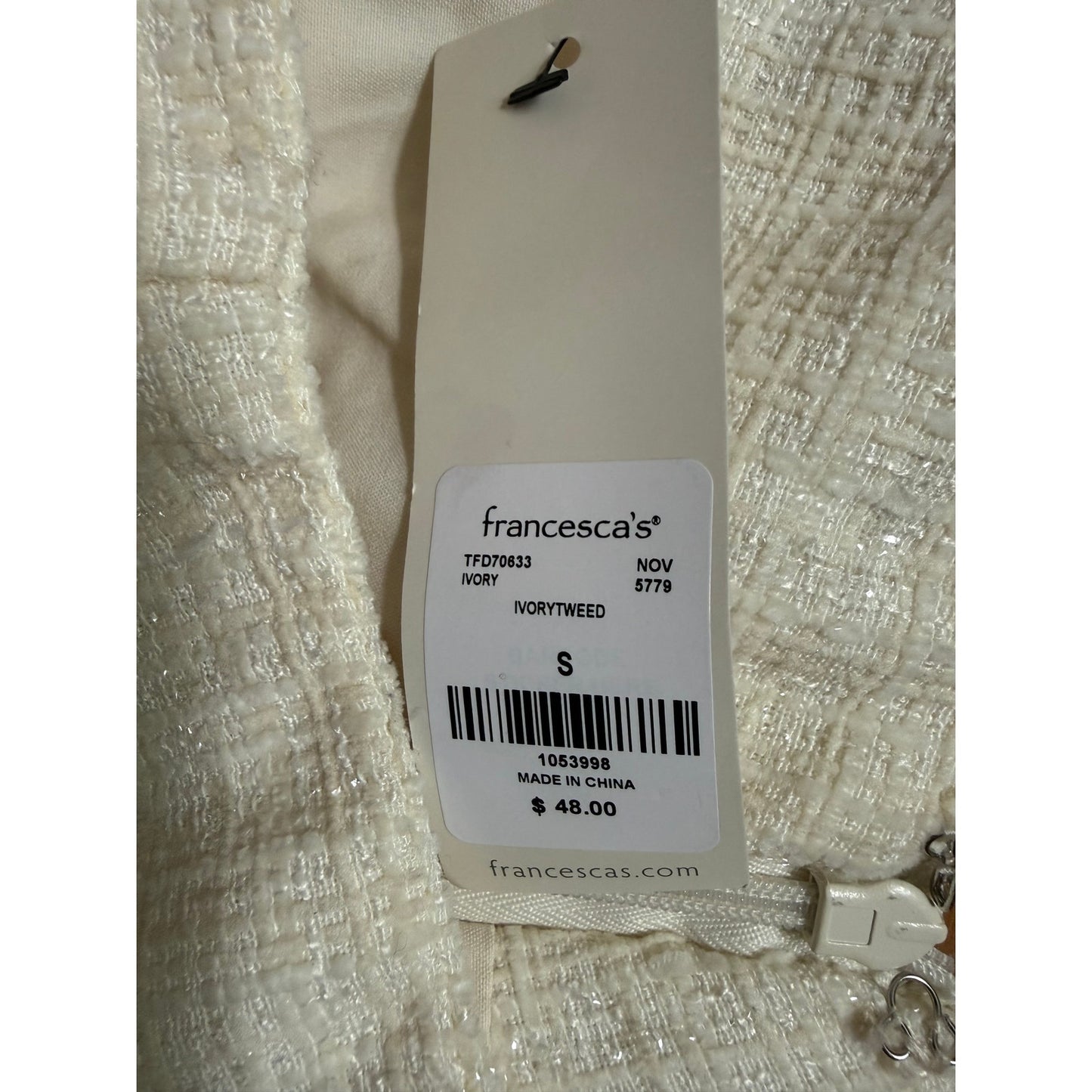 Francesca’s Cream Textured Tweed Mini Skirt - Size Small - NWT