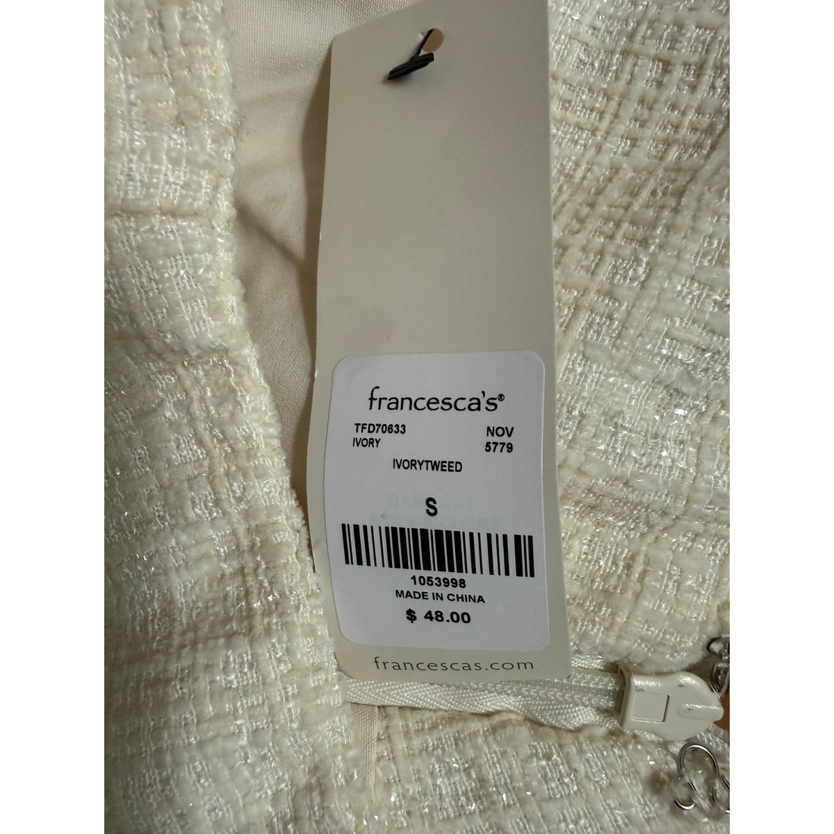 Francesca’s Cream Textured Tweed Mini Skirt - Size Small - NWT