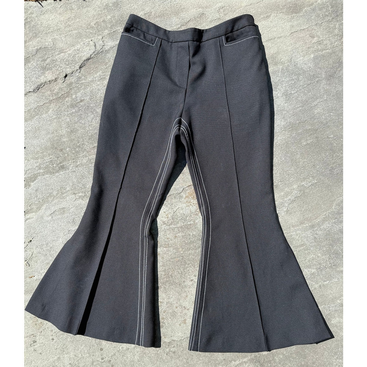 Ellery Black Flared Trousers White Contrast Stitching Size 4 EUC