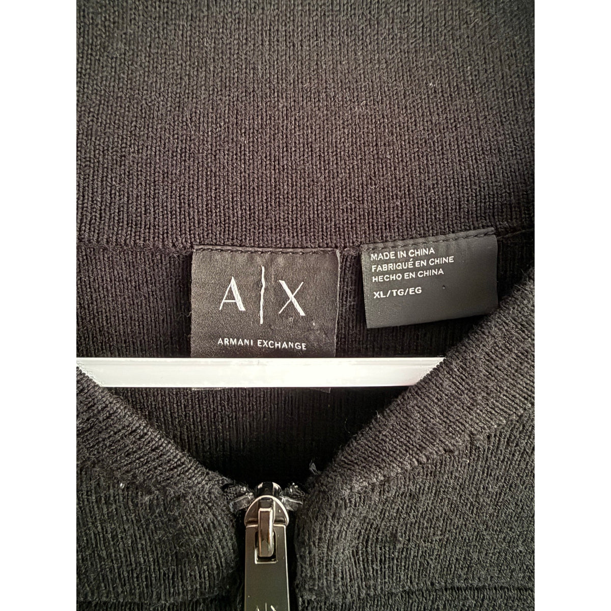 Armani Exchange Full Zip Sweater Jacket Mens XL Black Ribbed Knit Mock Neck A|X