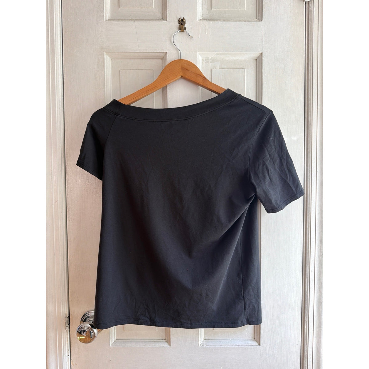 Lululemon Black Off-The-Shoulder Asymmetric Pima Cotton Short Sleeve Top S