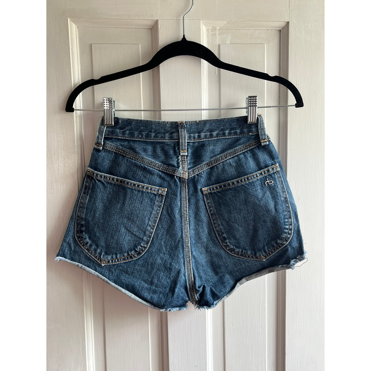 Rag & Bone High Rise Cut Off Denim Shorts Dark Indigo Sz 24