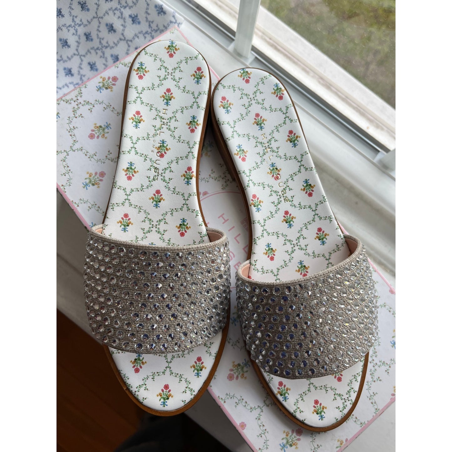 NWT Hill House Home Summer Slides Sz 8 - ✨ Crystal Embellished Resort Sandal ✨