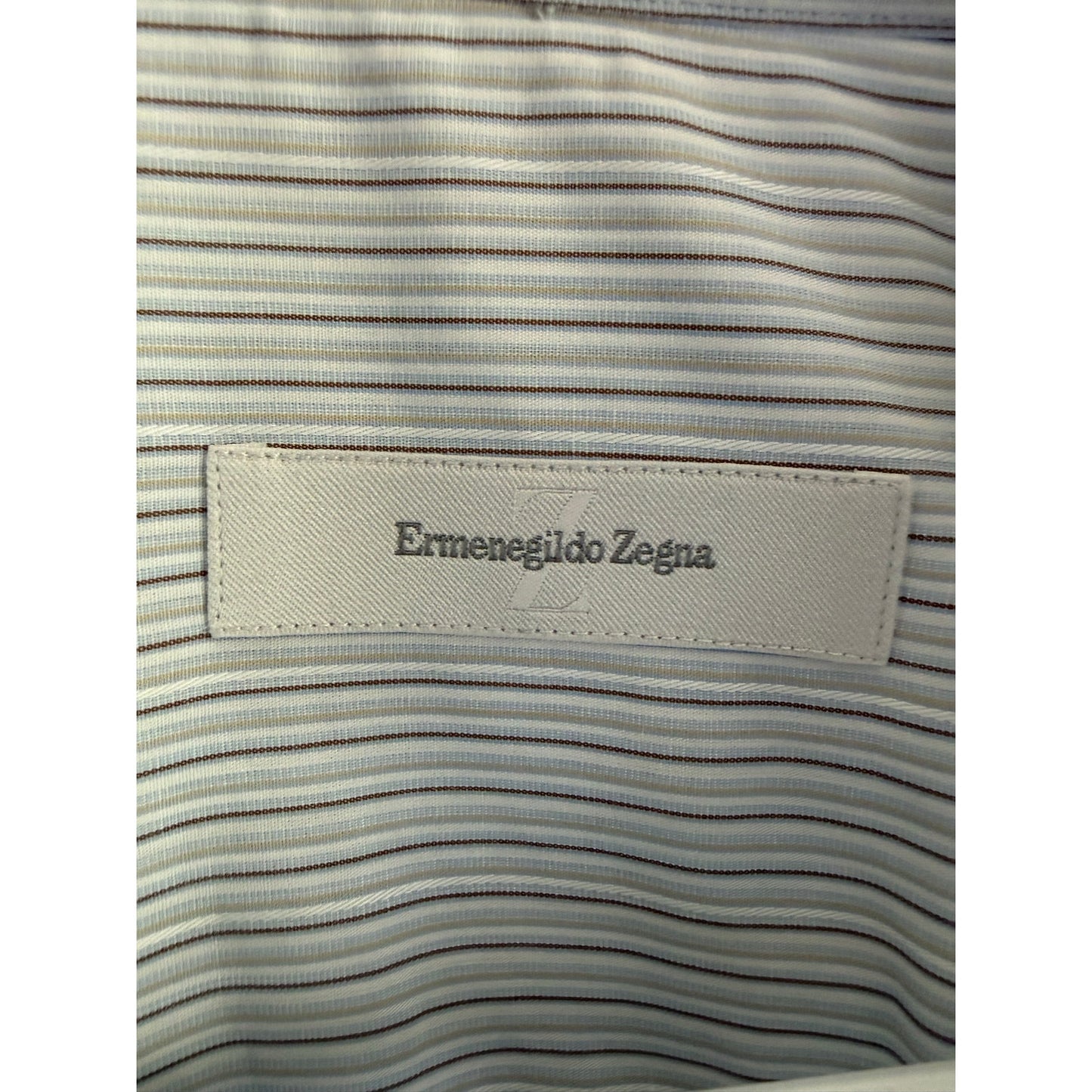 Ermenegildo Zegna Dress Shirt 15.5 39 M Blue White Striped Luxury Italian EUC