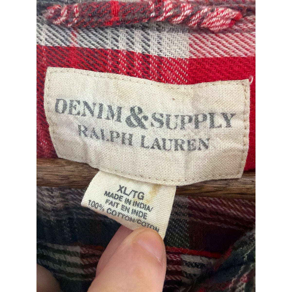 Denim & Supply Ralph Lauren Red Plaid Boyfriend Flannel Button Up Shirt Sz XL 🌲