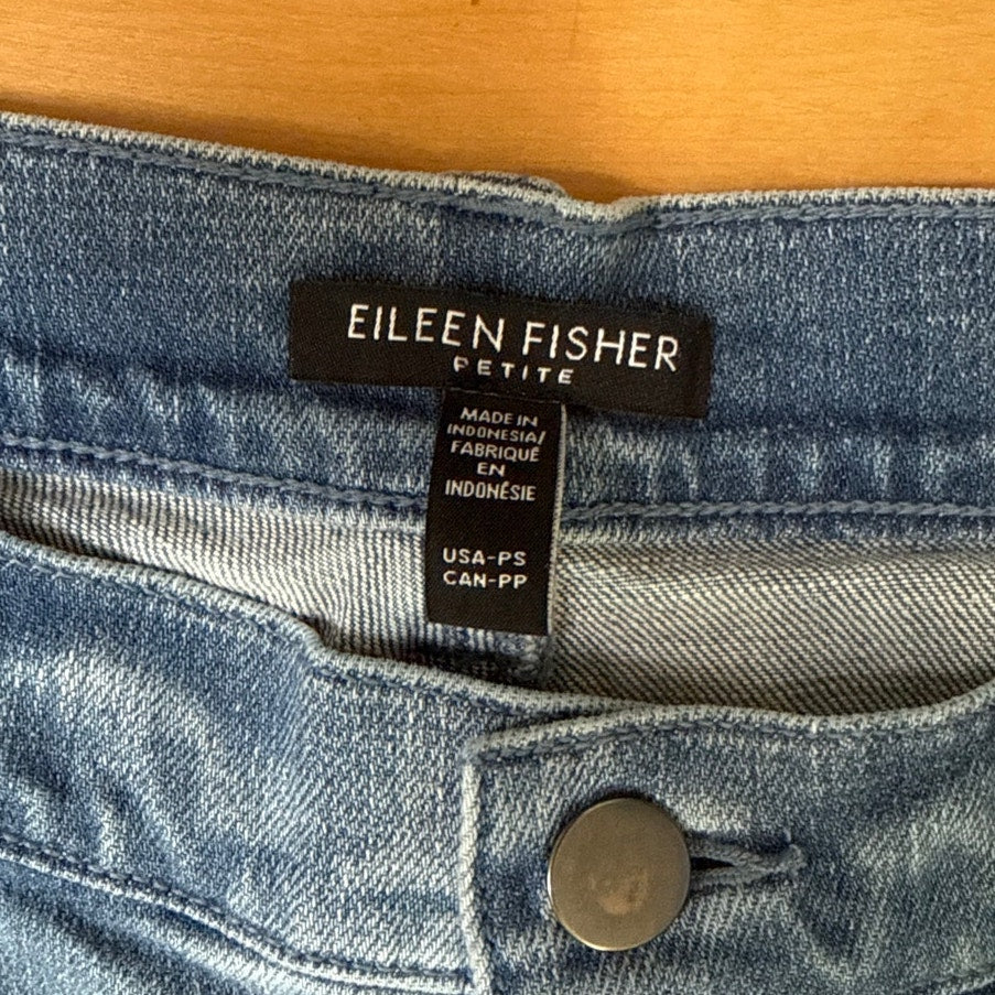 Eileen Fisher Petite Small Mid Rise Light Wash Wide Leg Jeans