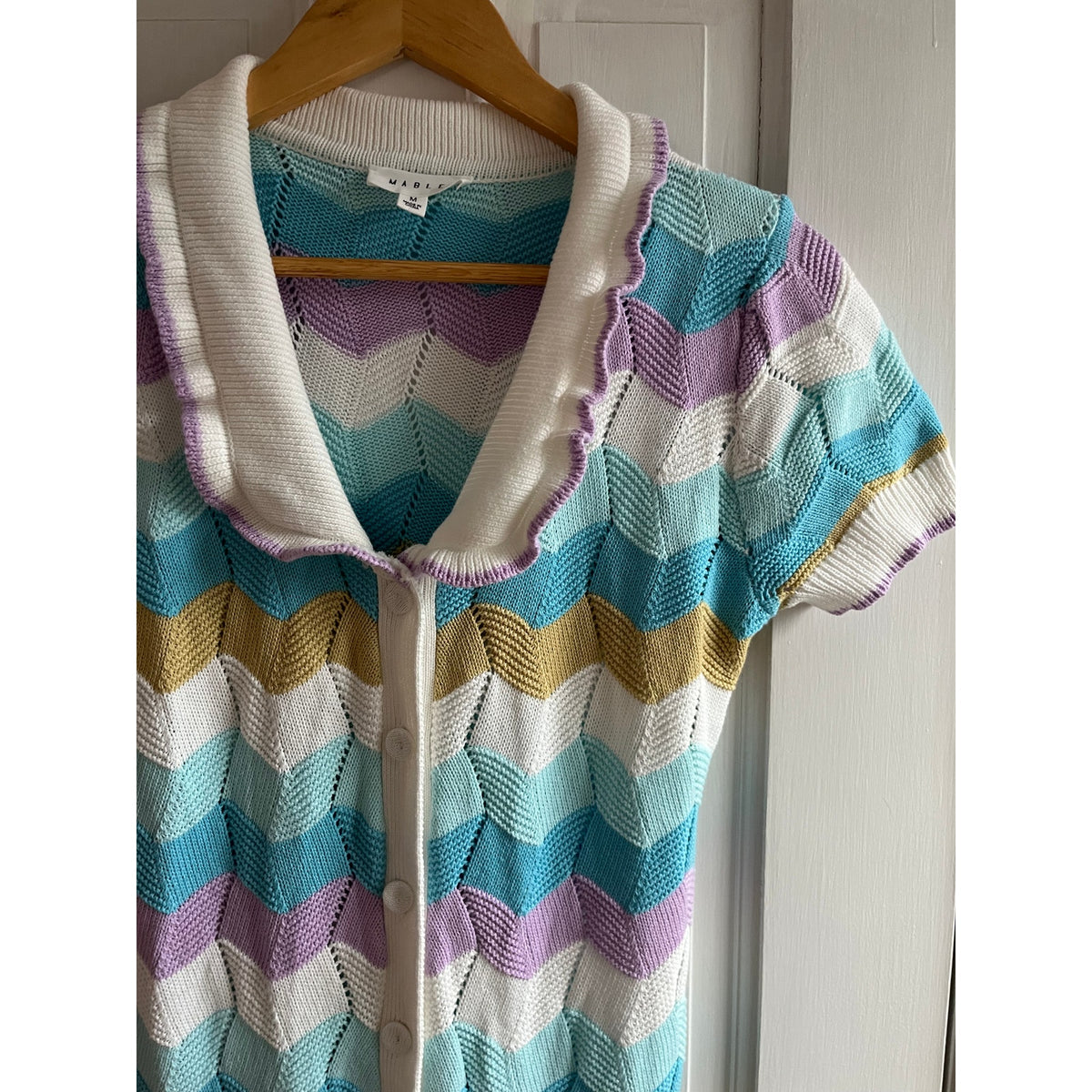 Mable Striped Crochet Midi Dress Multi Color Chevron Knit Sz Medium