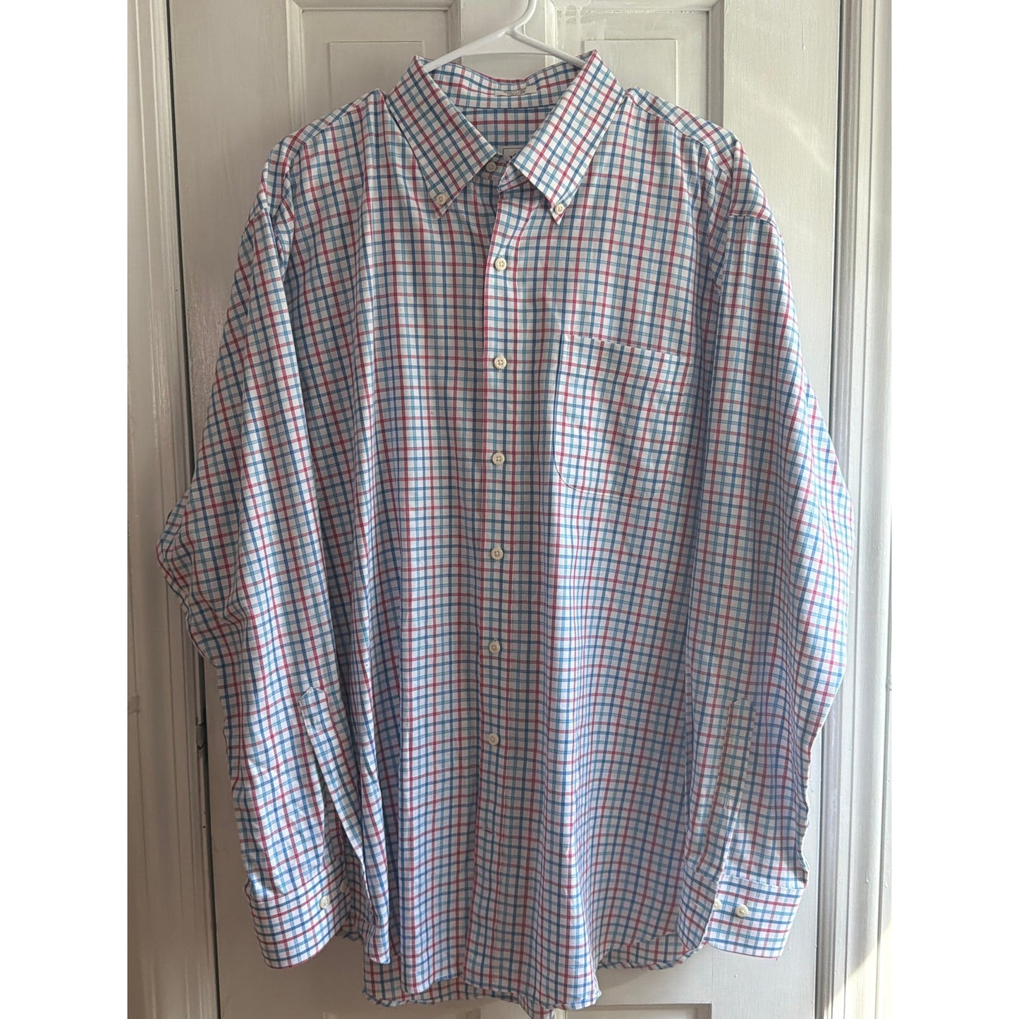 Peter Millar Shirt Mens XL Blue Pink White Geometric Pattern Casual Button Down