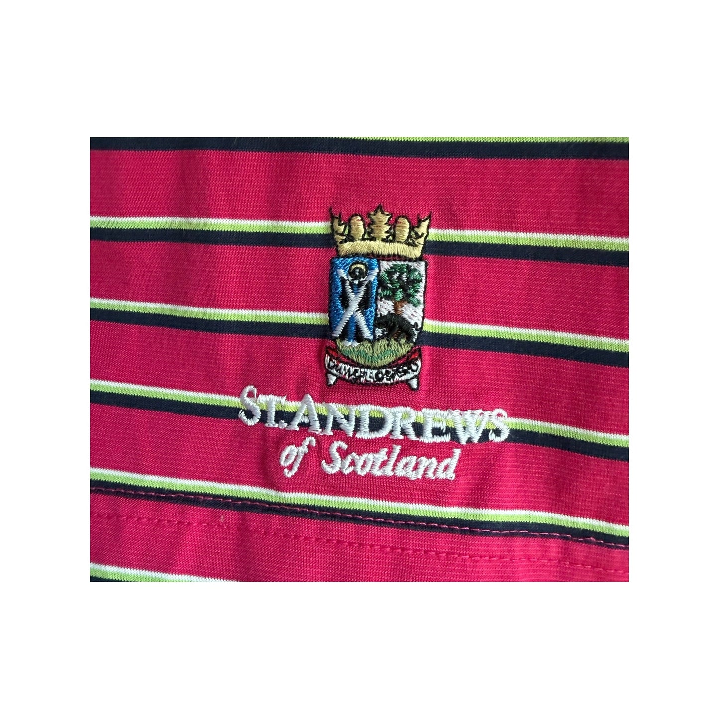 Vintage St Andrews Scotland Golf Polo Shirt Men’s Large Striped Pink EUC