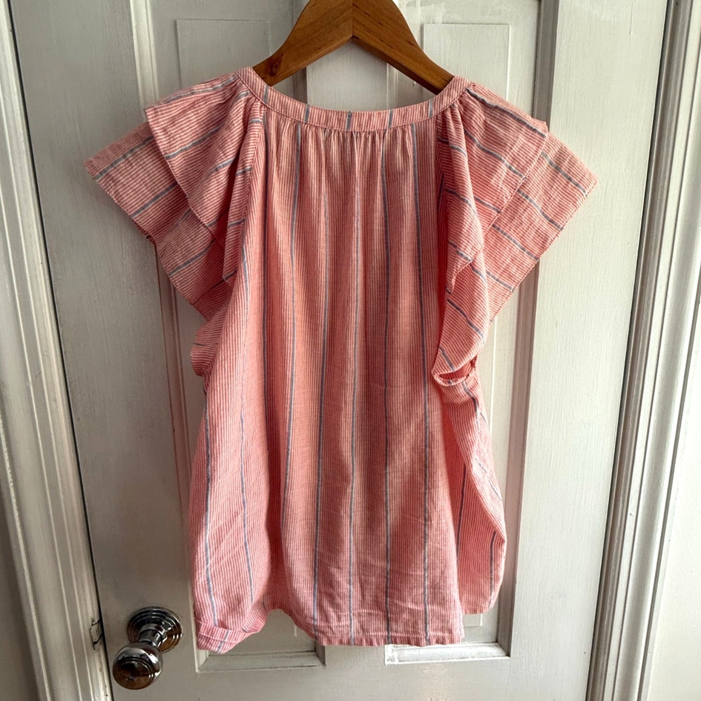 Lilla P Women's Size XS Peach & White Striped Short Sleeve Blouse