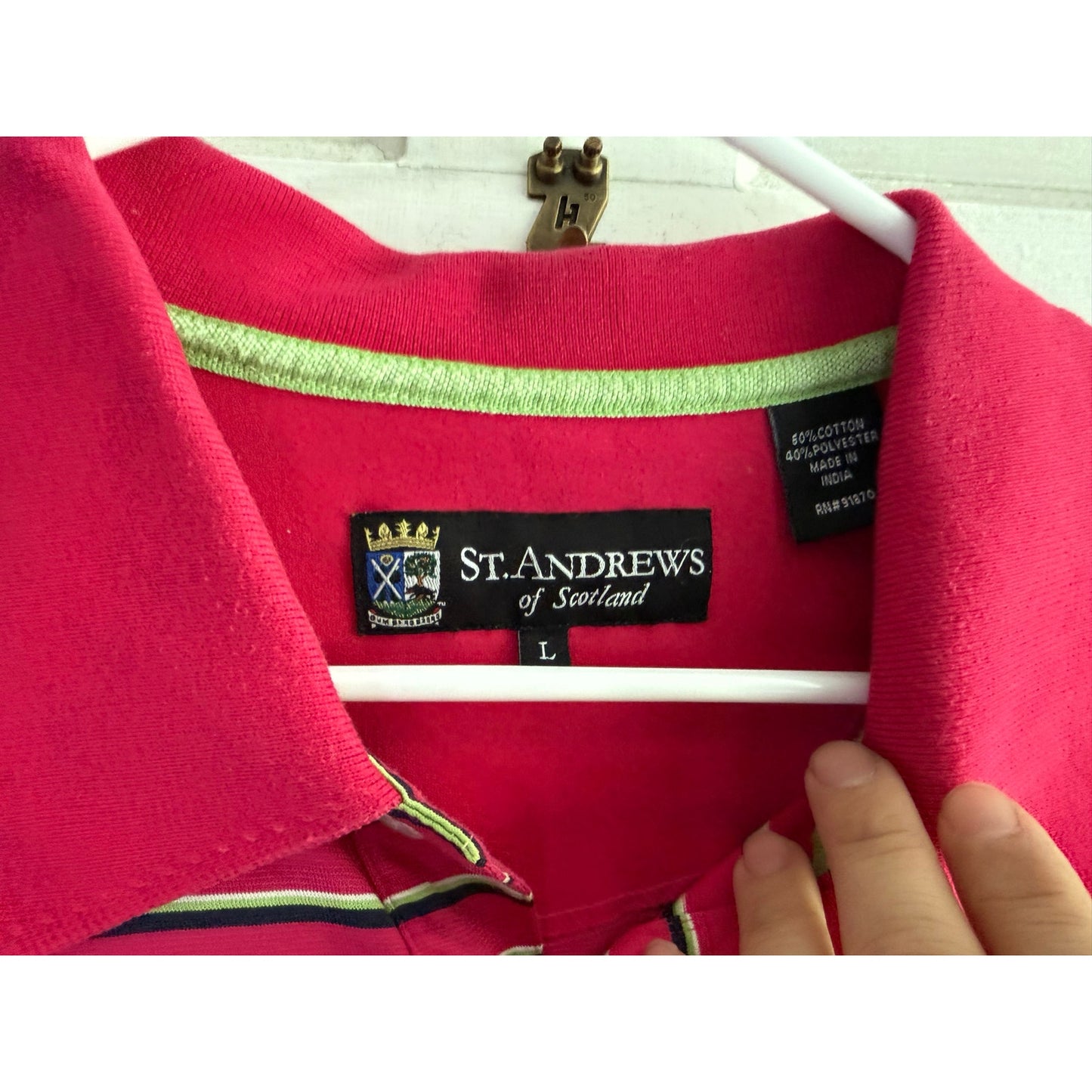 Vintage St Andrews Scotland Golf Polo Shirt Men’s Large Striped Pink EUC