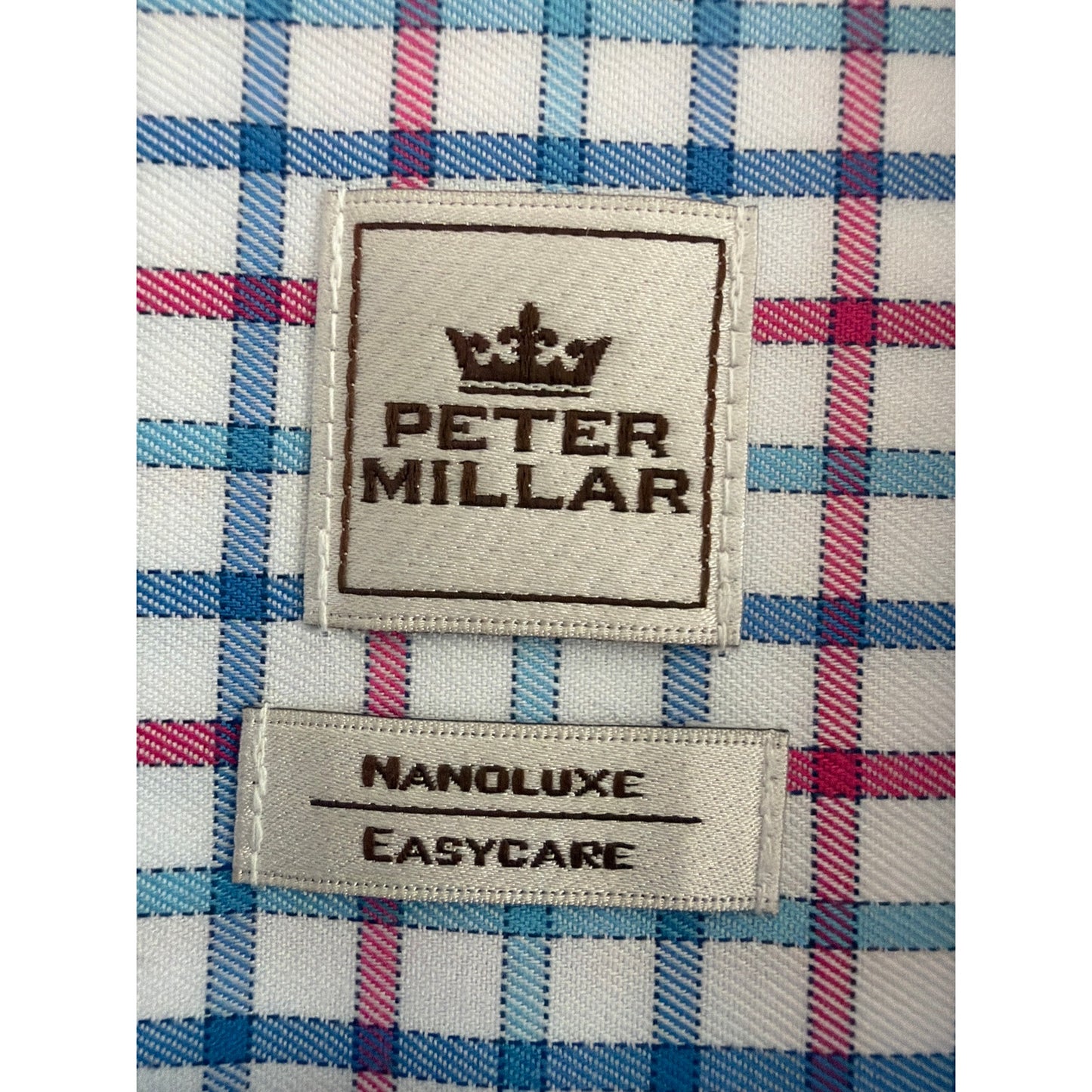 Peter Millar Shirt Mens XL Blue Pink White Geometric Pattern Casual Button Down