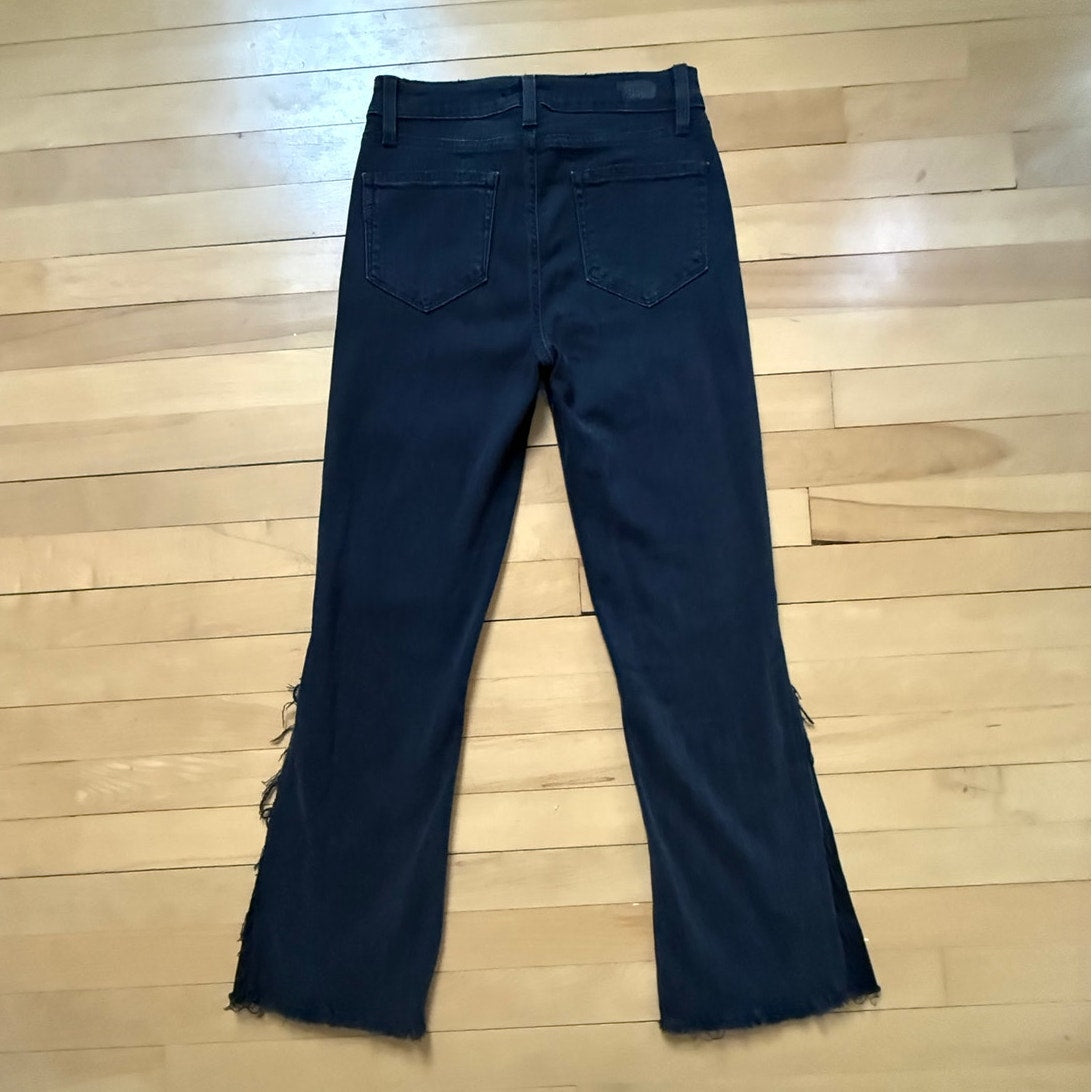PAIGE Kuroi Colette Crop Flare Tuxedo Stripe Jeans Black Size 26