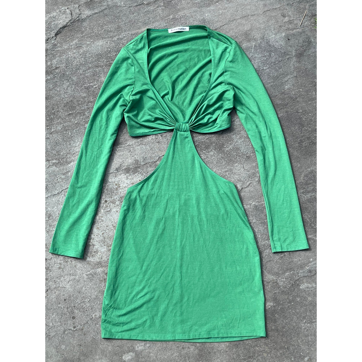 Reformation Hale Green Cutout Long Sleeve Mini Dress XS - Twist Front EUC