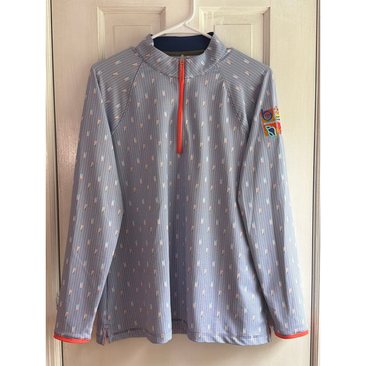 Peter Millar Geometric Stripe 1/4 Zip Pullover Mens L Blue Golf Sun Shirt