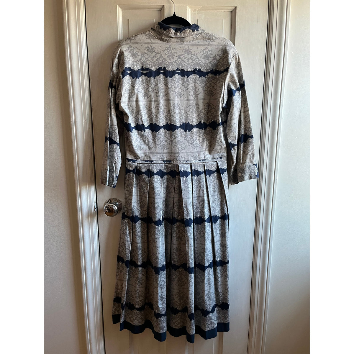 Samantha Sung Audrey Cotton Shirt Dress | Blue & Grey Lace Batik Print | Size 4