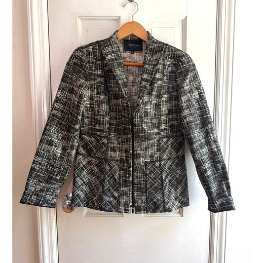 Lafayette 148 New York Black White Tweed Full Zip Blazer Jacket Size 6