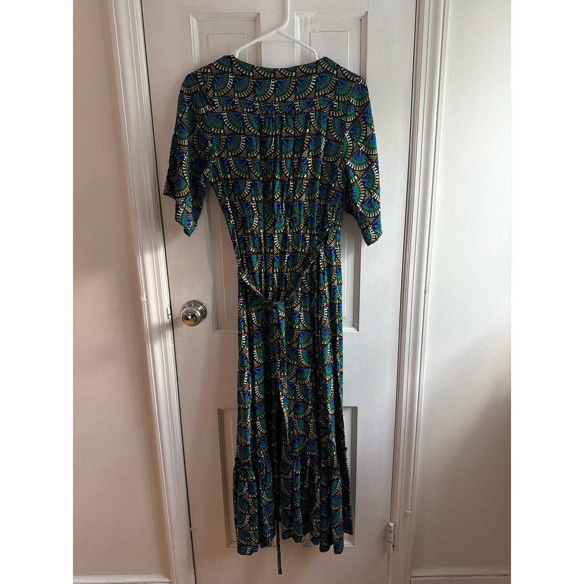 Silk And Salt Size XS Black, Yellow, Green Pattern Wrap Around Dress