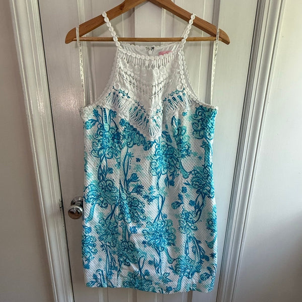 Lilly Pulitzer Blue & White Cotton Shift Dress - Size 12 (EUC)