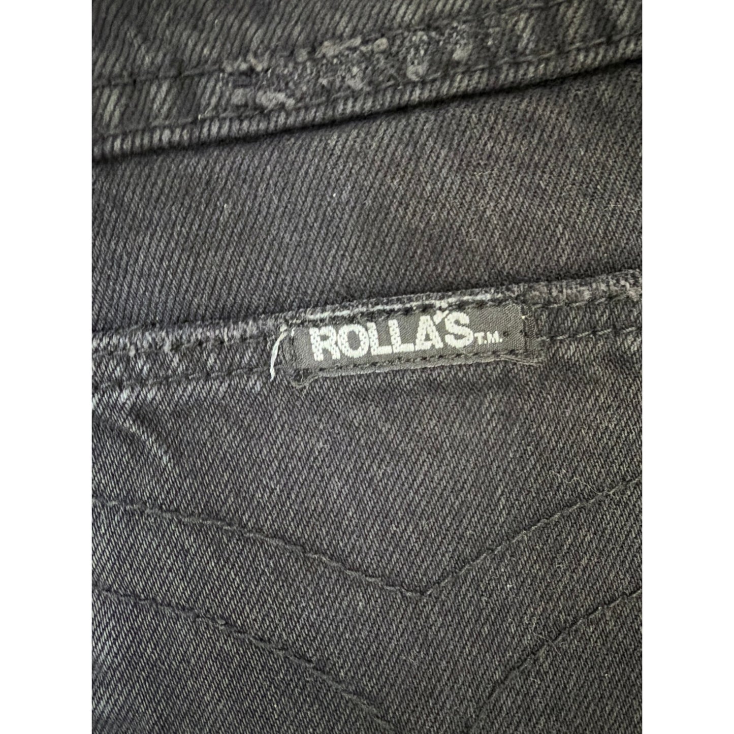 Rollas Duster Shorts 25 Black High Rise Slim Cutoff Ripped Hem Denim Jeans EUC