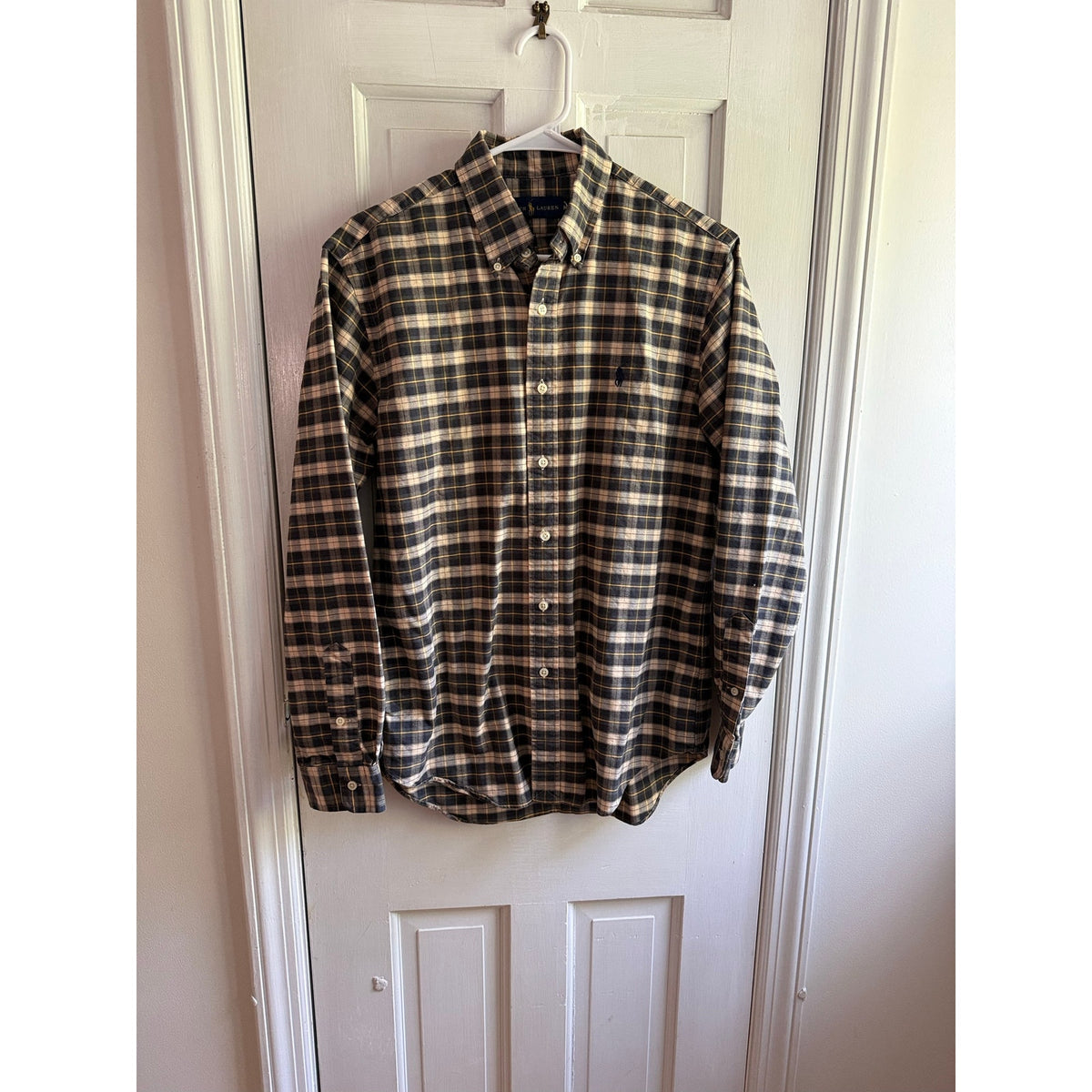 Polo Ralph Lauren Plaid Gold Brown Medium Button Down Flannel Shirt