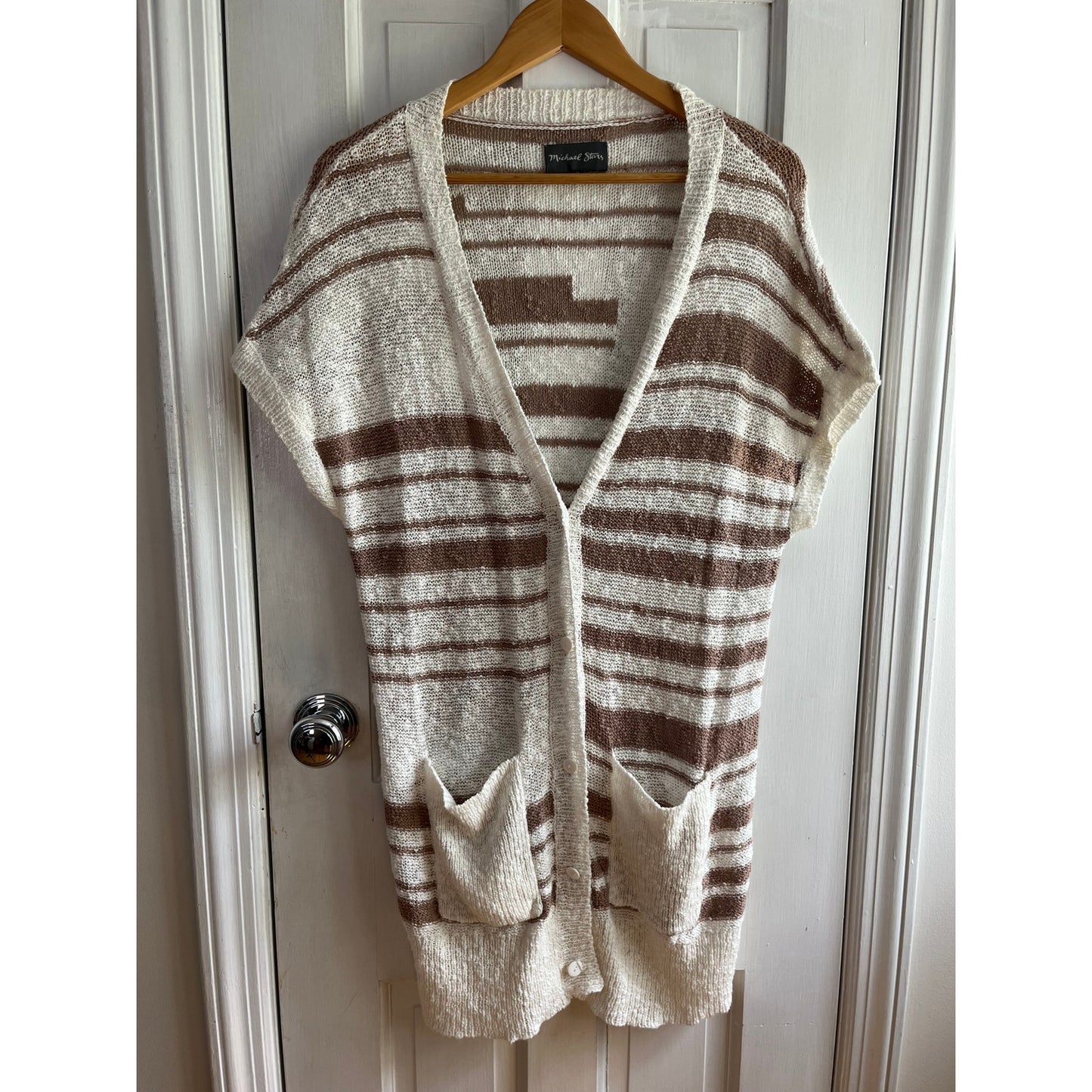 Michael Stars Striped Knit Cardigan Cover-Up - Beige/White - Size Medium - EUC