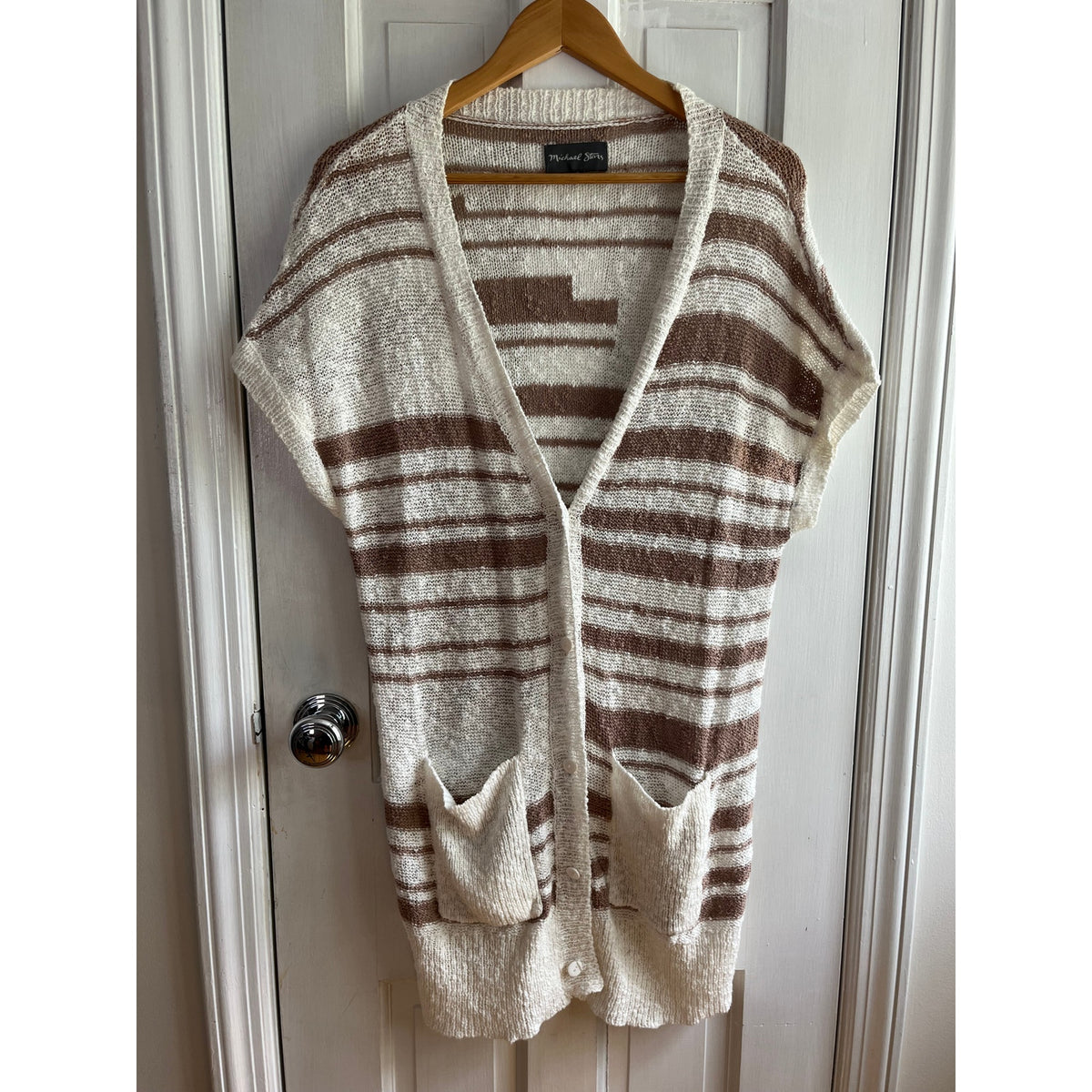 Michael Stars Striped Knit Cardigan Cover-Up - Beige/White - Size Medium - EUC