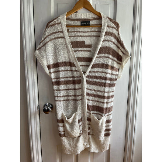 Michael Stars Striped Knit Cardigan Cover-Up - Beige/White - Size Medium - EUC