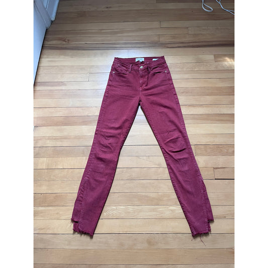 FRAME Le High Skinny Jeans Frayed Side Slit Hem Red Burnt Henna Size 25 EUC