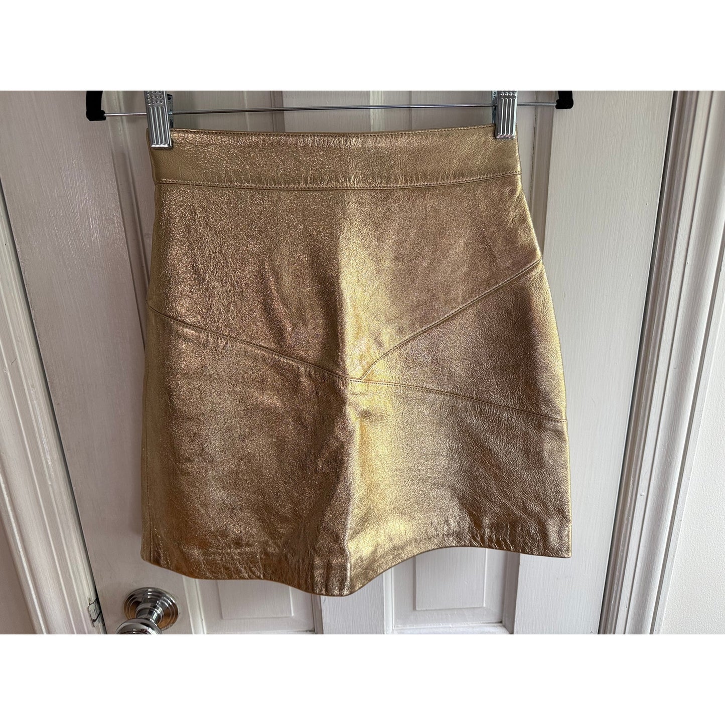 Title: NBD Gold Metallic Genuine Leather Mini Skirt Size XS EUC