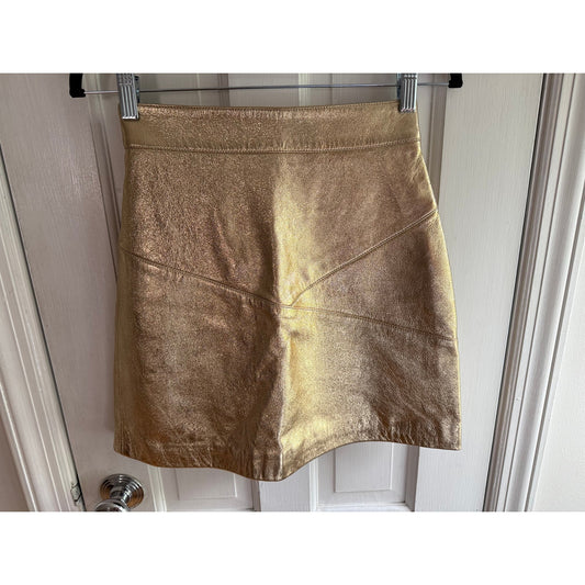 Title: NBD Gold Metallic Genuine Leather Mini Skirt Size XS EUC
