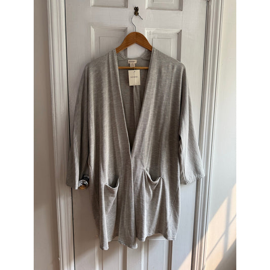DONNI. NWT Gray Ribbed Open Front Duster Cardigan Pockets One Size OSFA