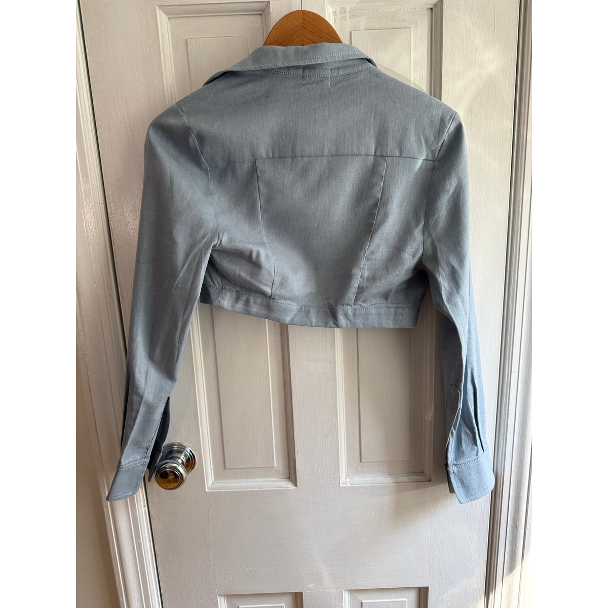 Oh Polly Blue Cropped Long Sleeve Collared Top - NWT - Size 2