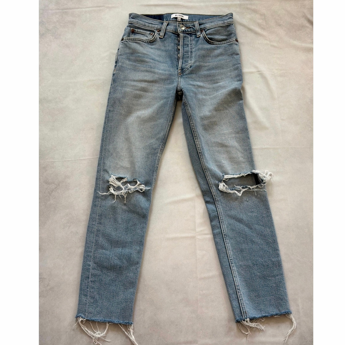 RE/DONE Size 24 Light Dusk Destroy Mid Rise Straight Leg Ripped Jeans EUC