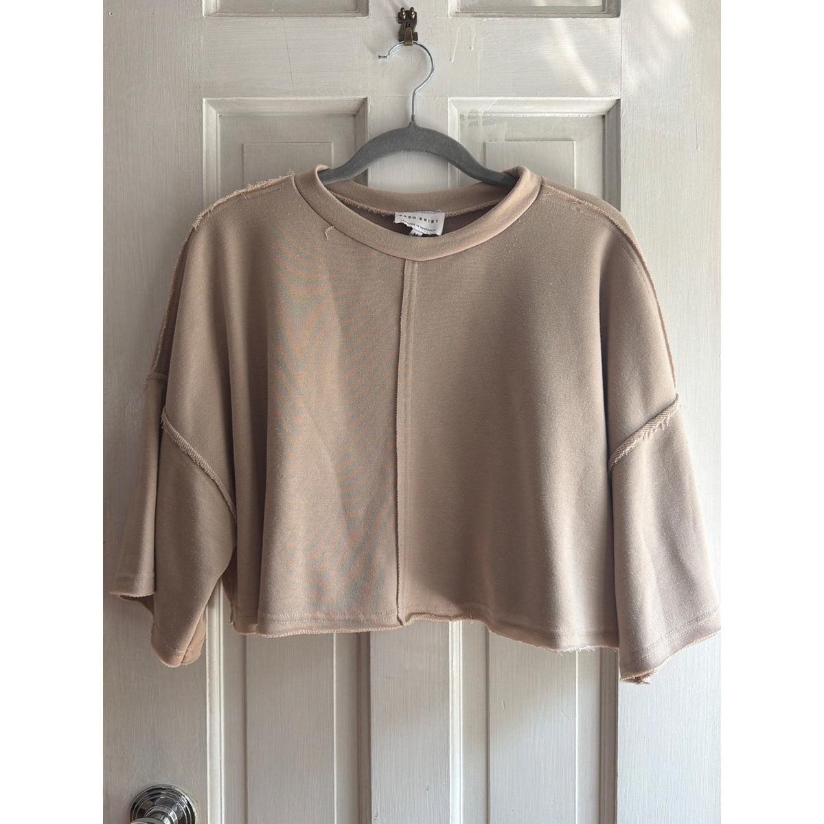 Sabo Skirt Beige Raw Hem Exposed Seam Cropped Sweatshirt Size M