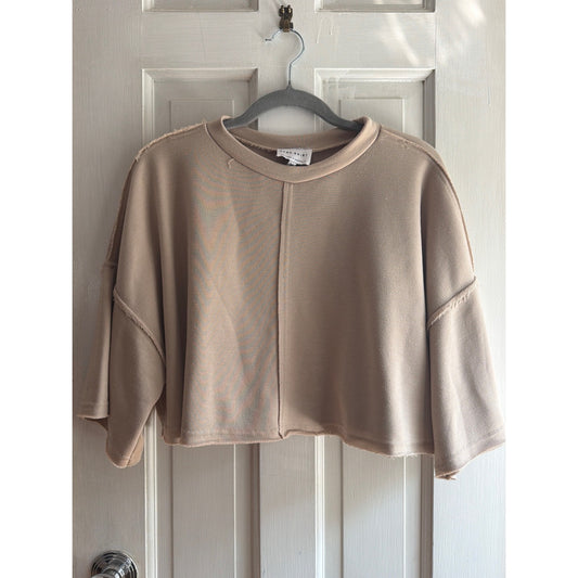 Sabo Skirt Beige Raw Hem Exposed Seam Cropped Sweatshirt Size M