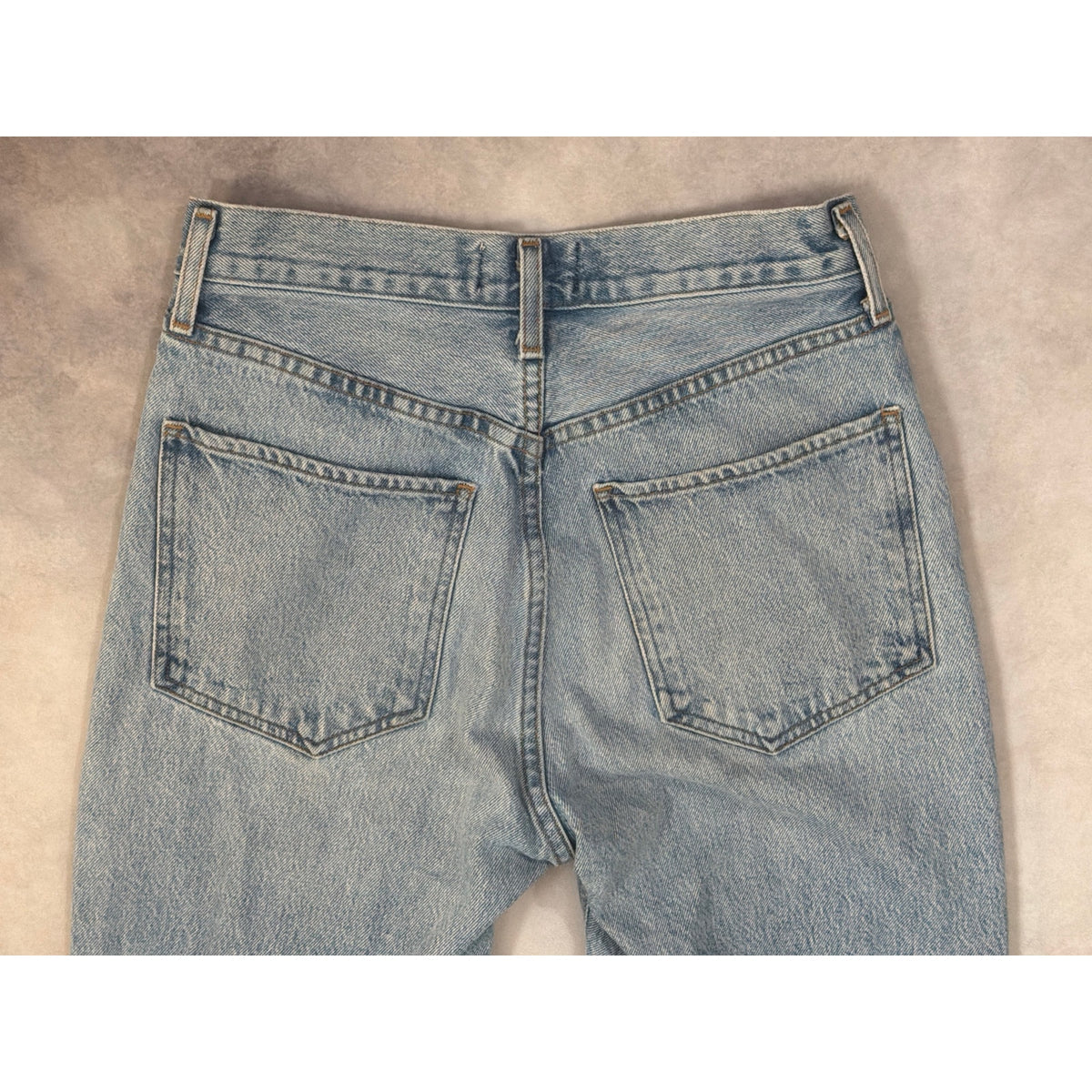AGOLDE Straight Leg Button Fly Jeans Women’s Size 29 Distressed Hem Blue Denim
