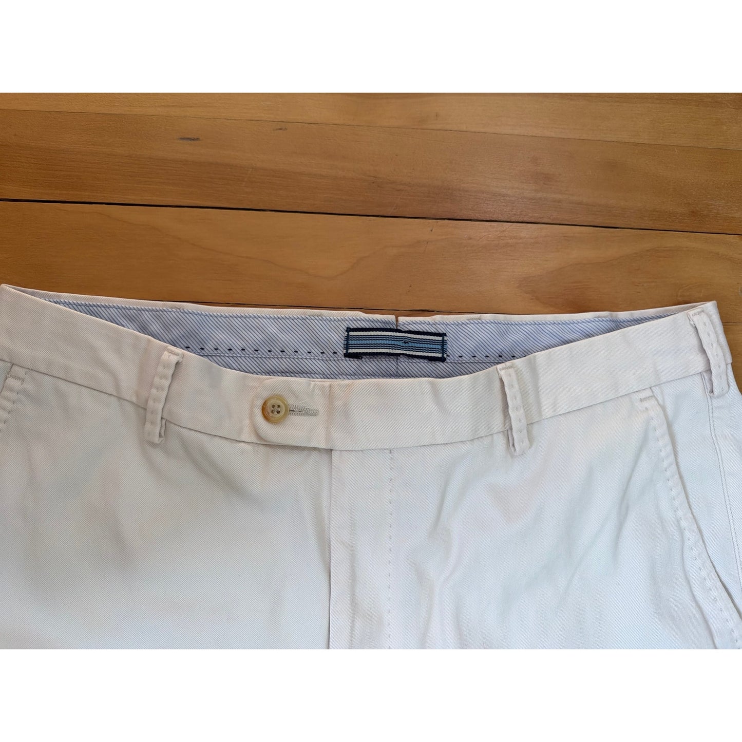 Peter Millar Size 34 White Straight Leg Trousers With Striped Lining
