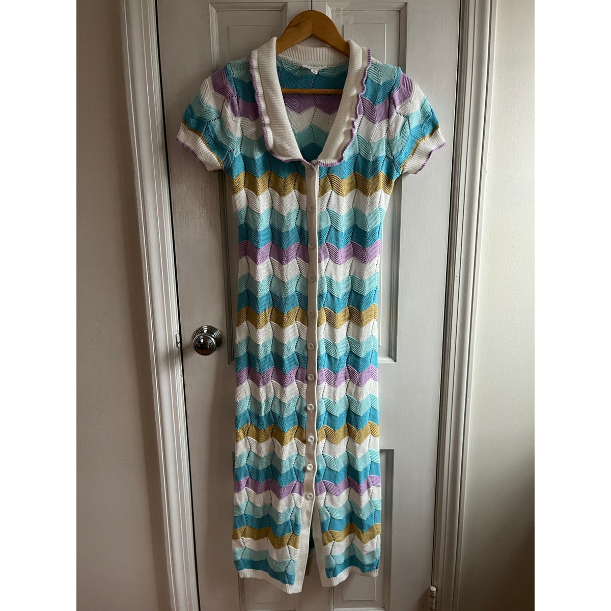 Mable Striped Crochet Midi Dress Multi Color Chevron Knit Sz Medium