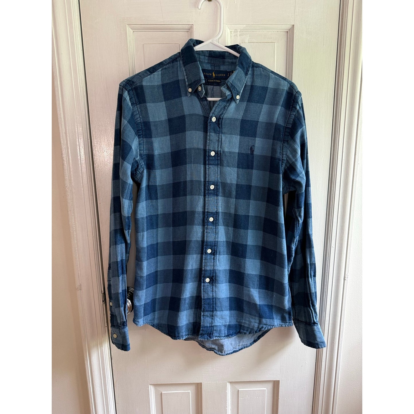 Polo Ralph Lauren Plaid Button Down Shirt Mens Small S Blue Check EUC