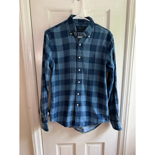 Polo Ralph Lauren Plaid Button Down Shirt Mens Small S Blue Check EUC