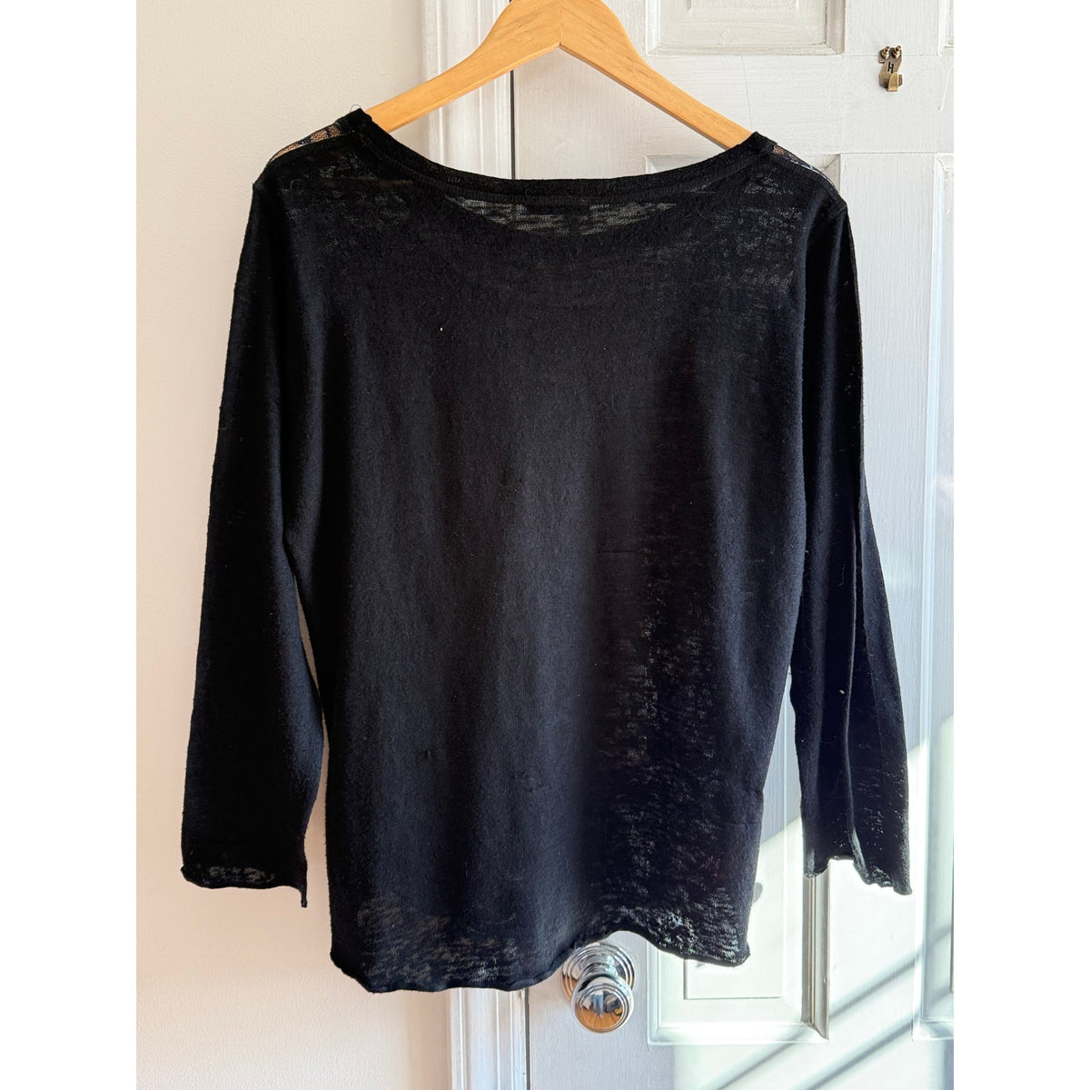 Nally & Millie Black Floral Lace Mesh Long Sleeve Top - Size L - EUC