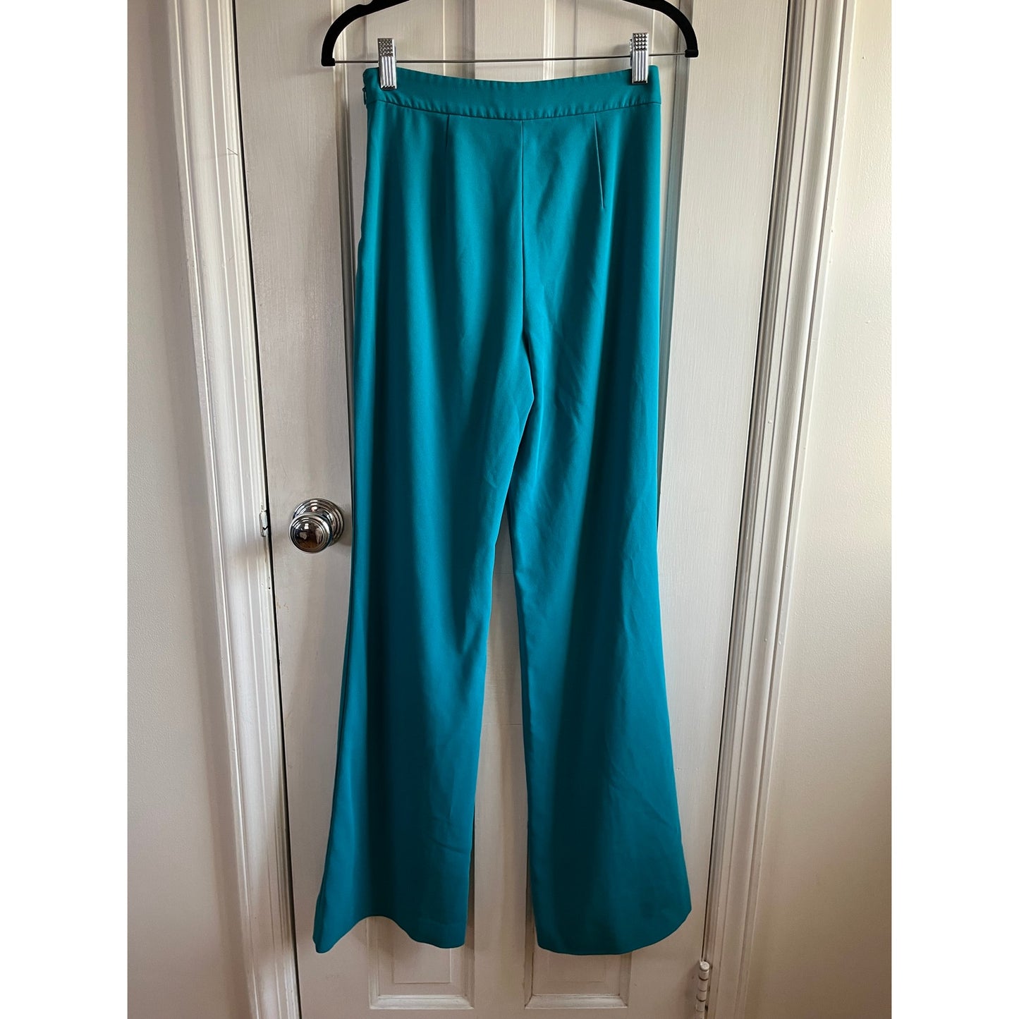 Alice + Olivia Jalisa High Rise Flared Pants Teal Green Size 2 Retro Wide Leg